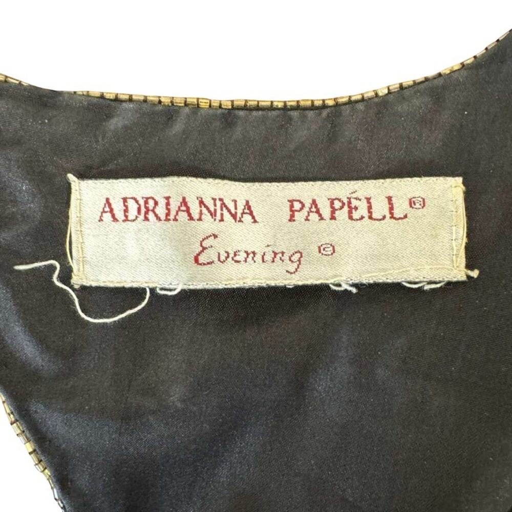 Adrianna Papell Evening Vintage Gold Silver Beaded Knee Length Formal Dress 12 - Picture 8 of 16